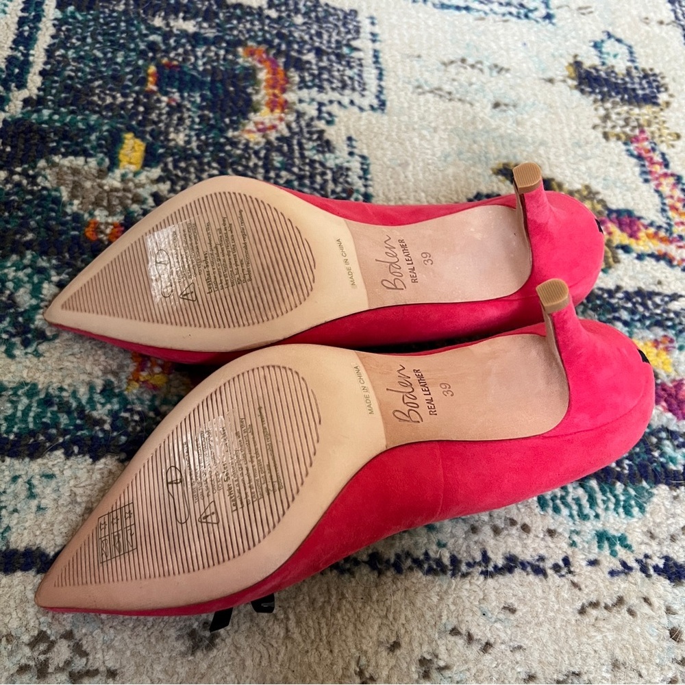 Boden Pink Suede Eleanor Pointed Toe Kitten Heels with Black Bow size 39 - Picture 4 of 9